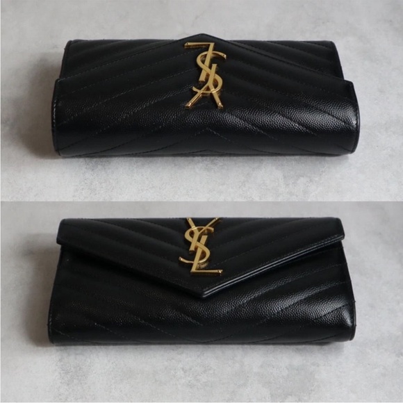 Yves Saint Laurent Black Quilted Wallet with Gold Logo - Picture 7 of 11